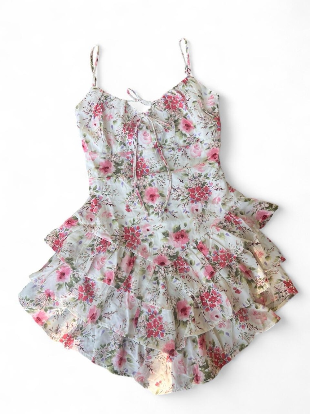 NWT Mized Threats - Mini Dress Open Tie Back Floral Ruffle - Medium